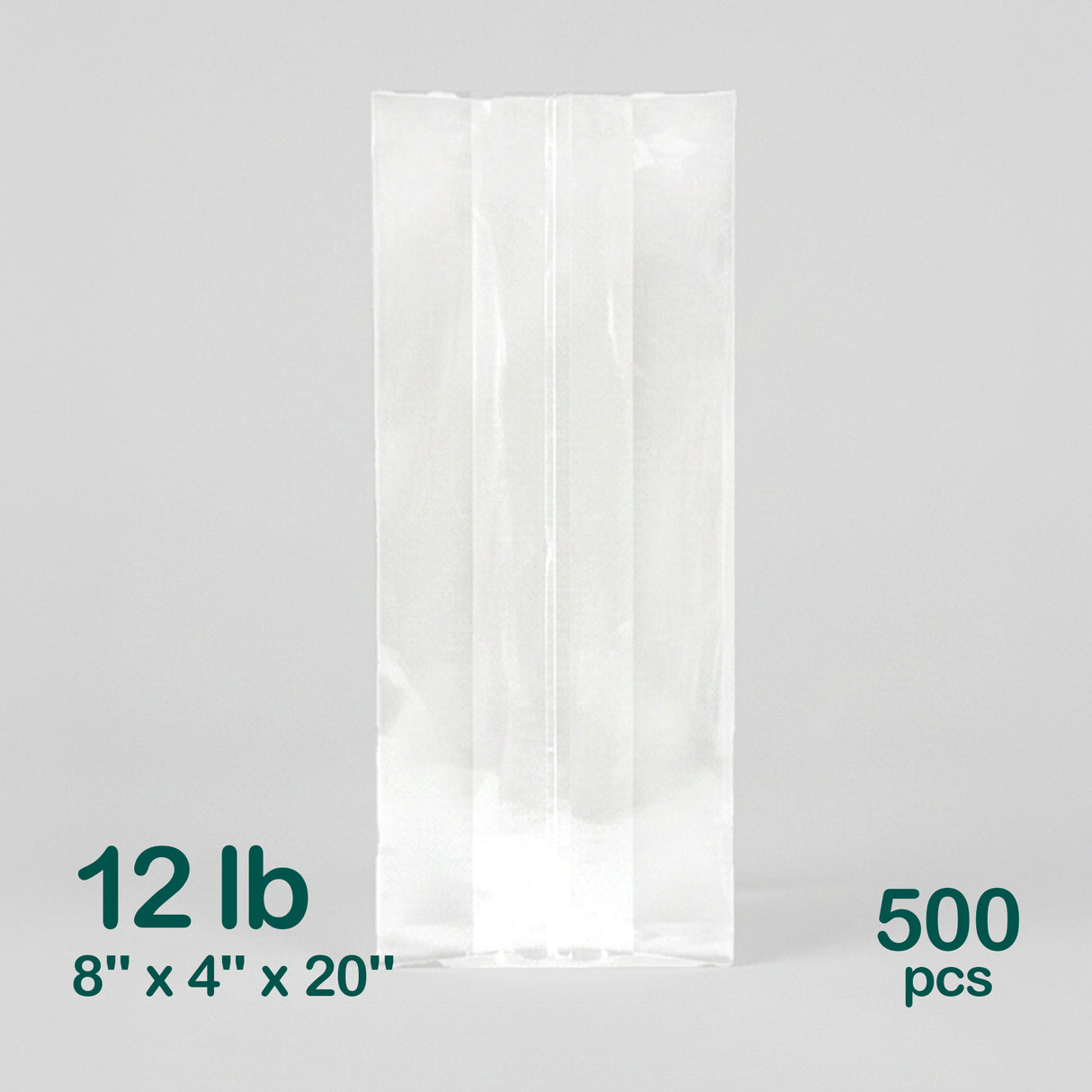 12LB Poly Bags (8"x4"x20"), 500 pcs