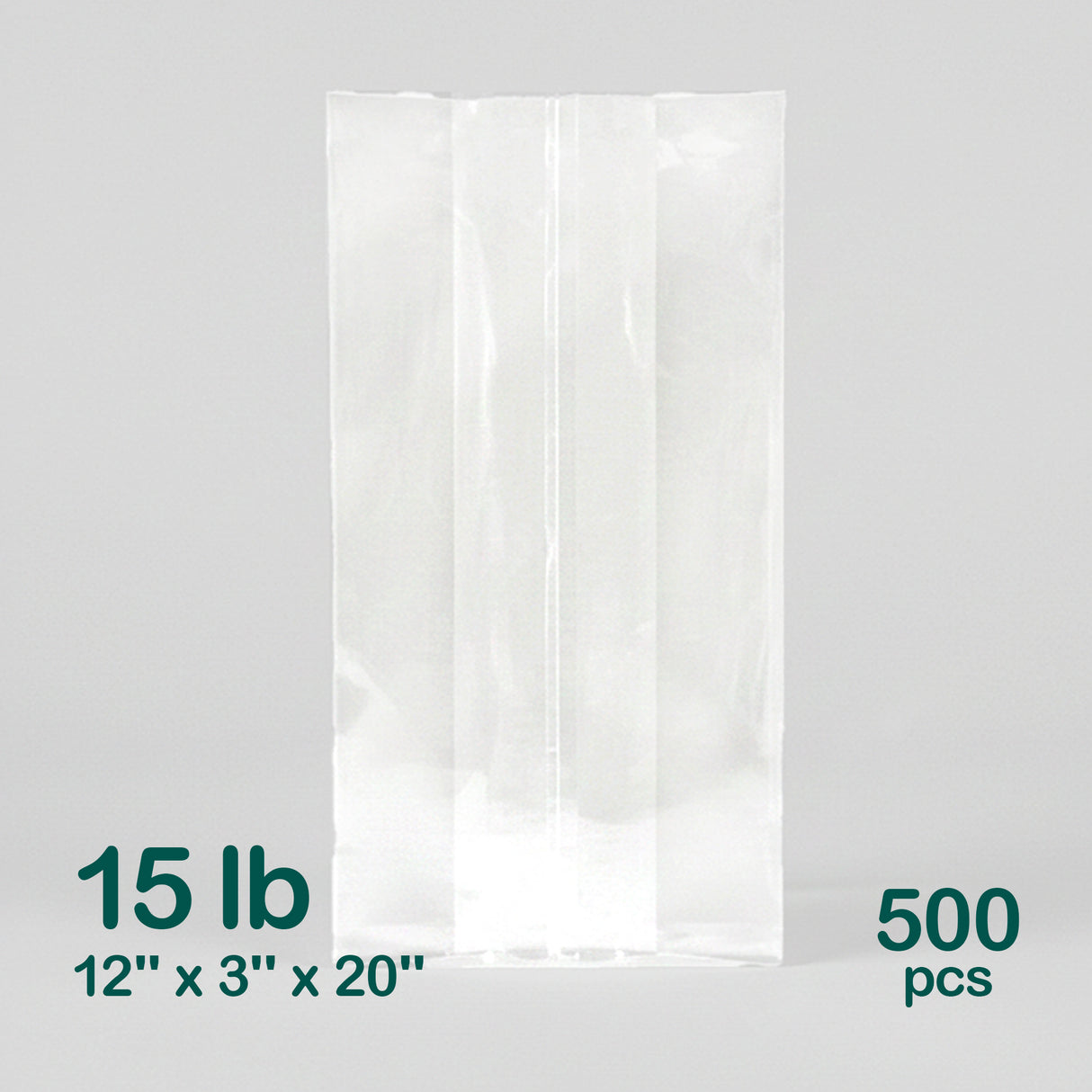15LB Poly Bags (12'' x 3'' x 20''), 500 pcs