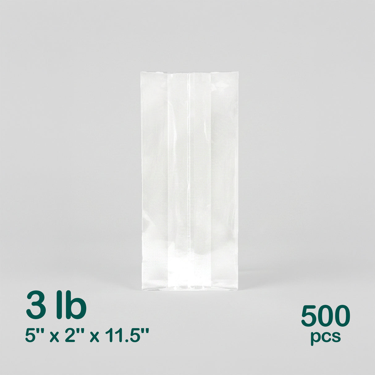 3LB Clear Poly Bags (5" x 2" x 11.5"), 500 pcs