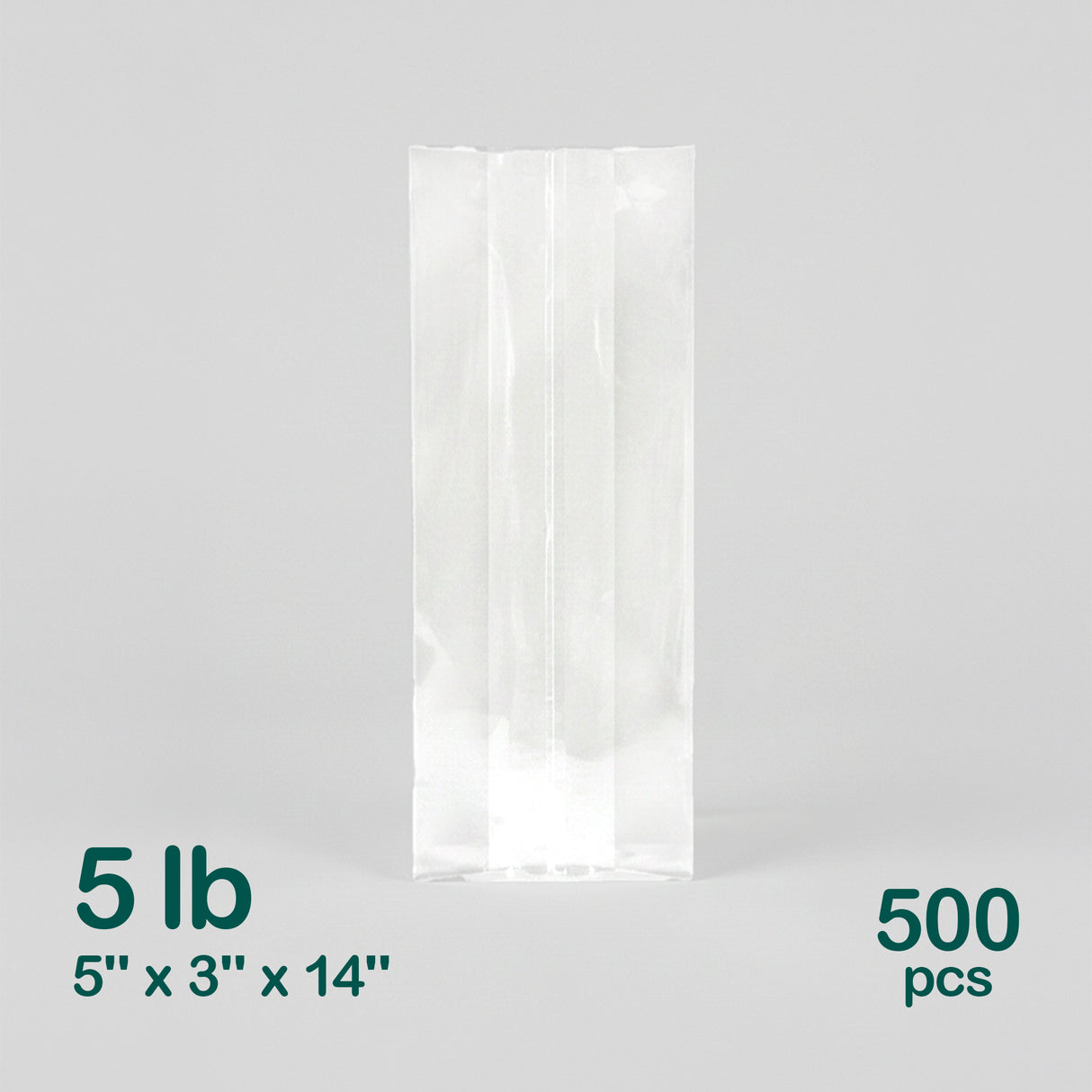 5LB Clear Poly Bags (5" x 3" x 14"), 500 pcs