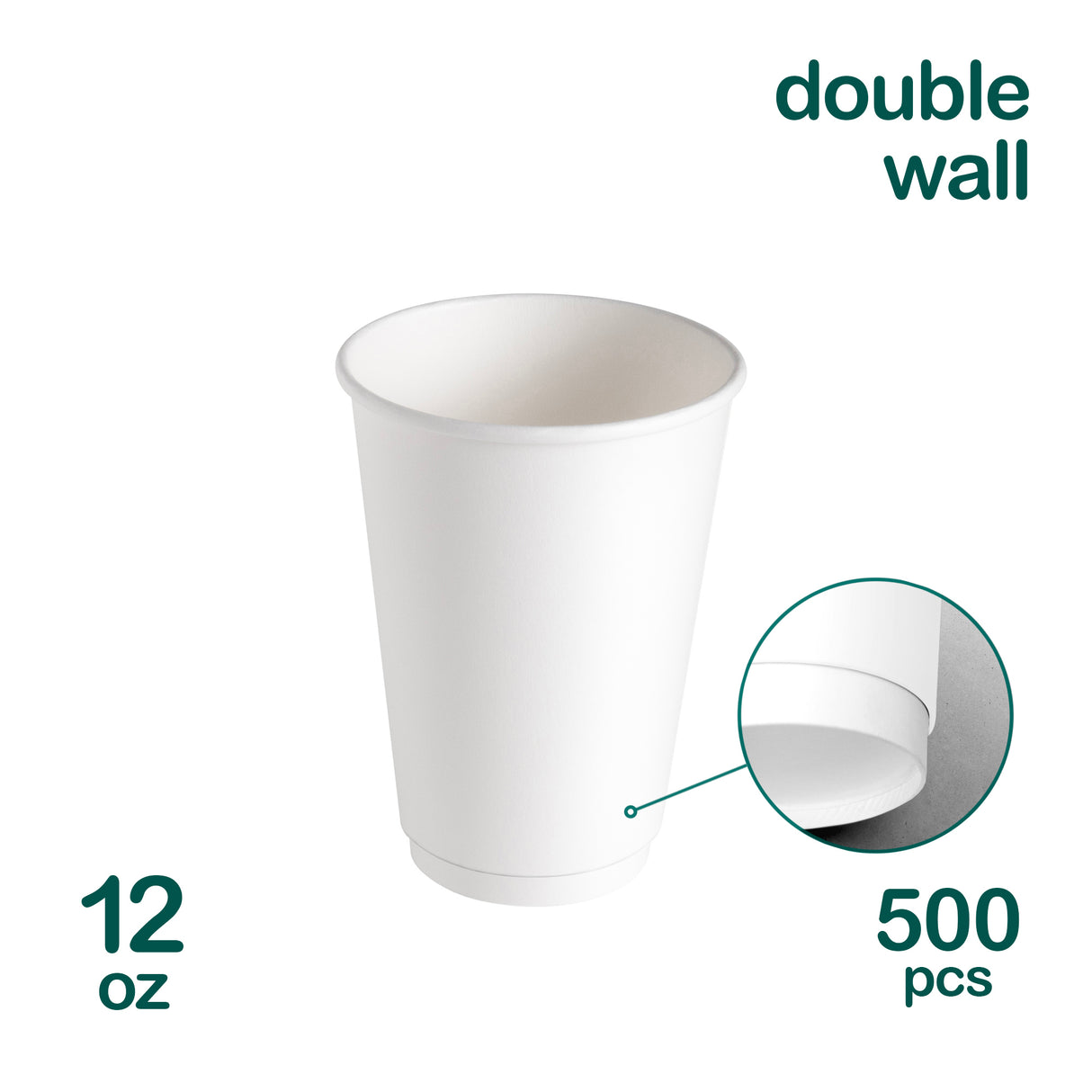 Double Wall White 12oz Paper Cups, 500pcs