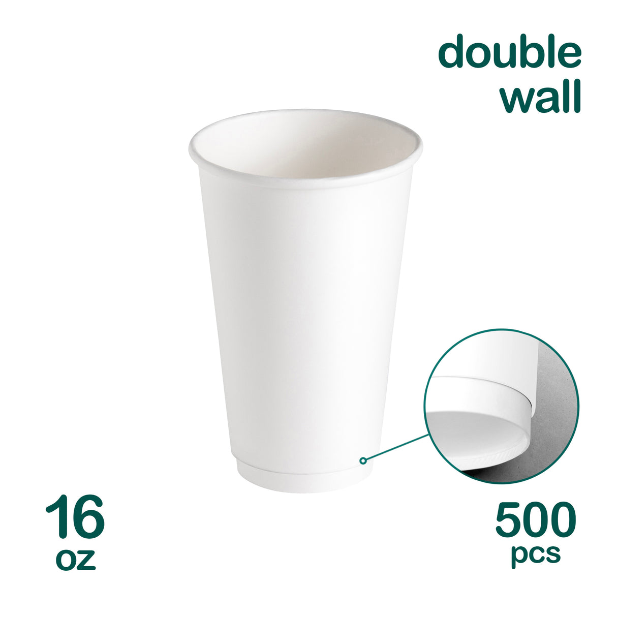 Double Wall White 16oz Paper Cups, 500pcs