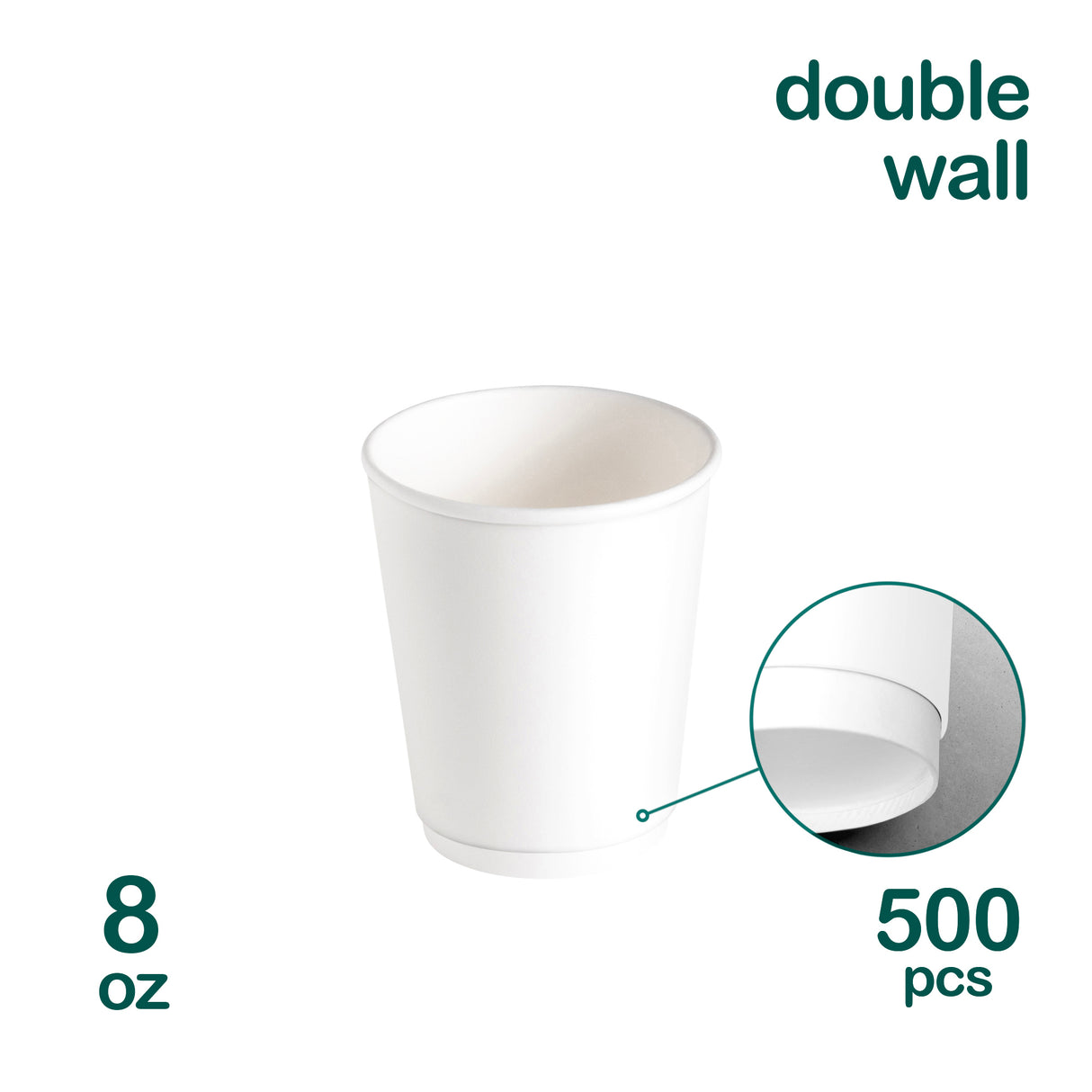 Double Wall White 8oz Paper Cups, 500pcs
