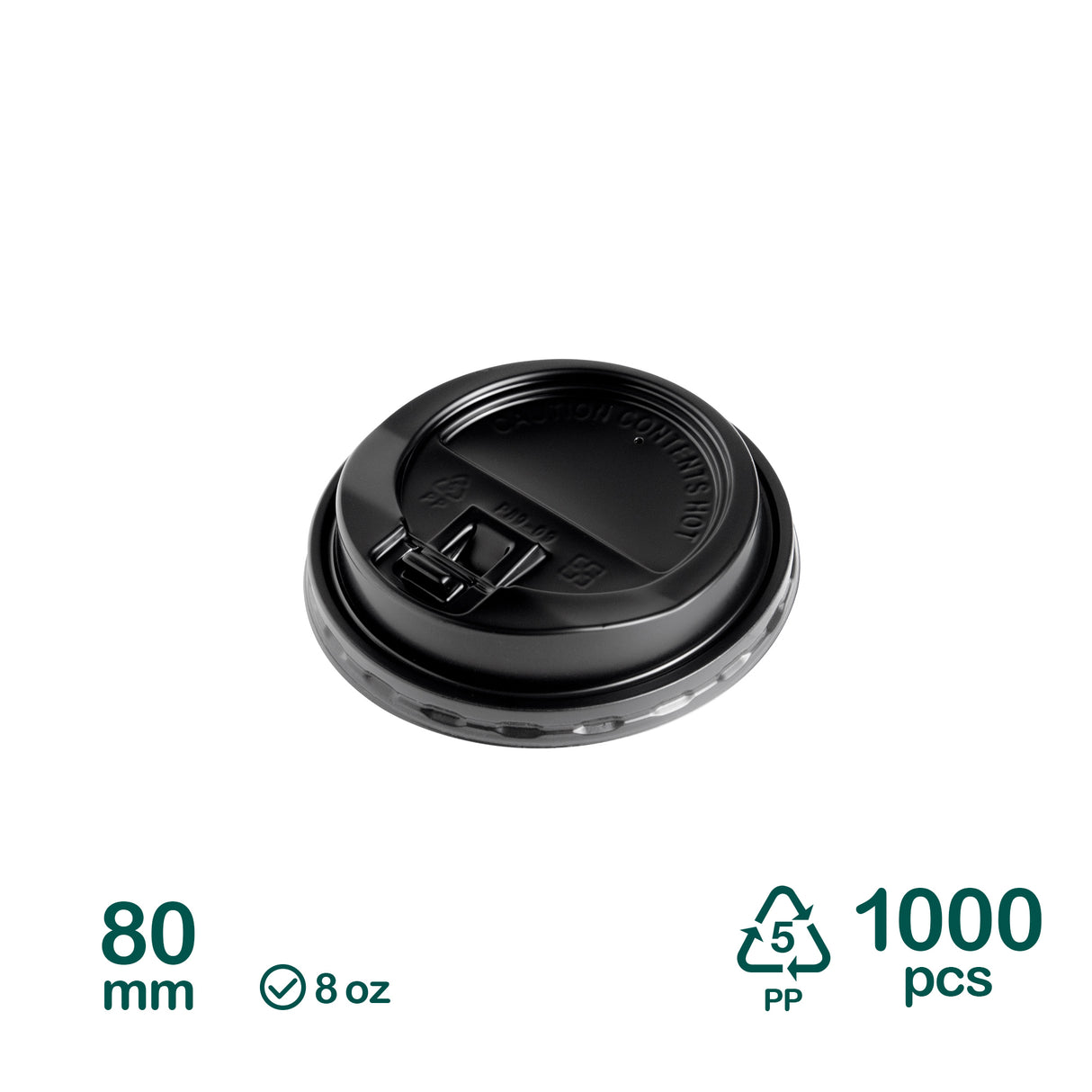 80mm Black PP Lids for 8oz Paper Cups, 1000 pcs