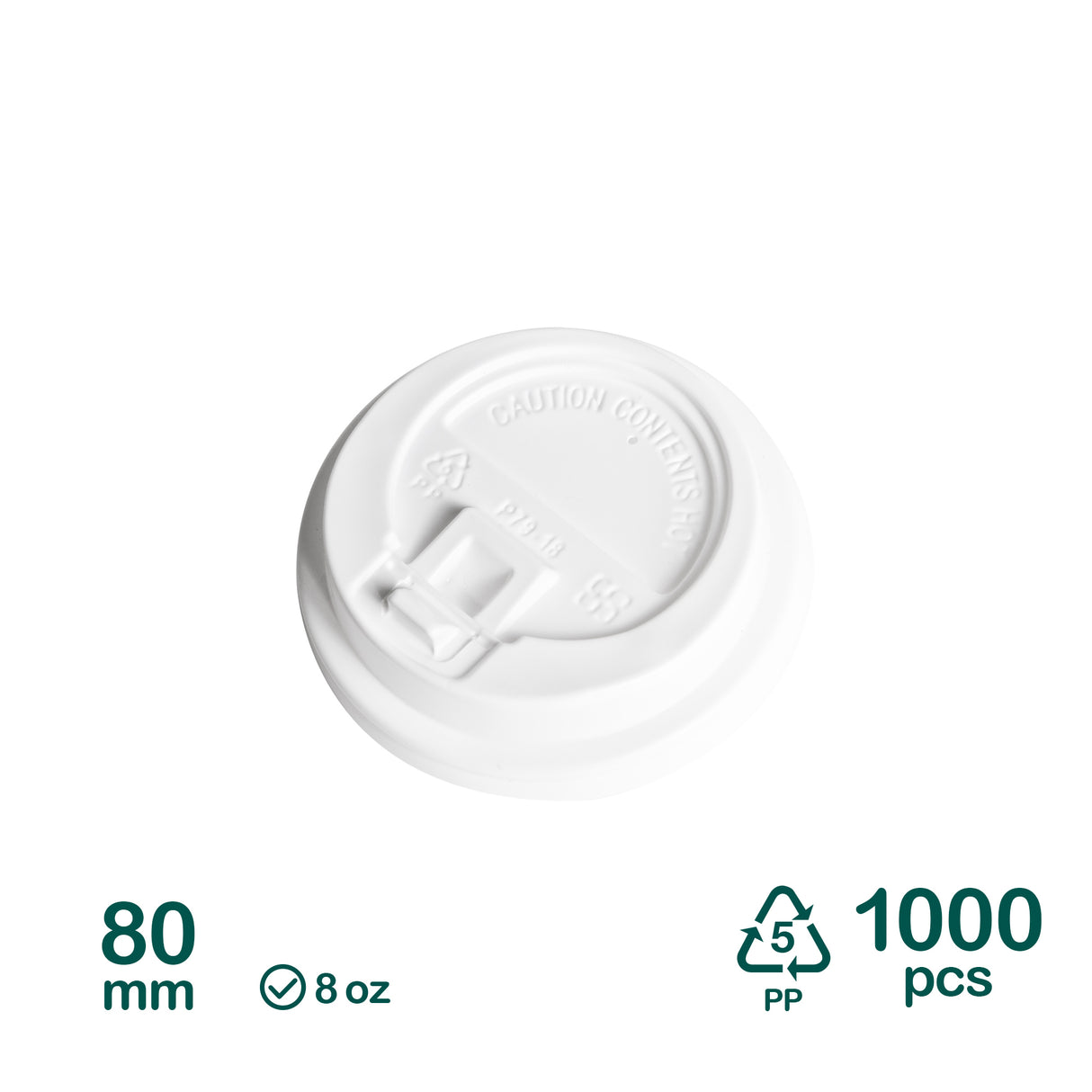 80mm White PP Lids for 8oz Paper Cups, 1000 pcs