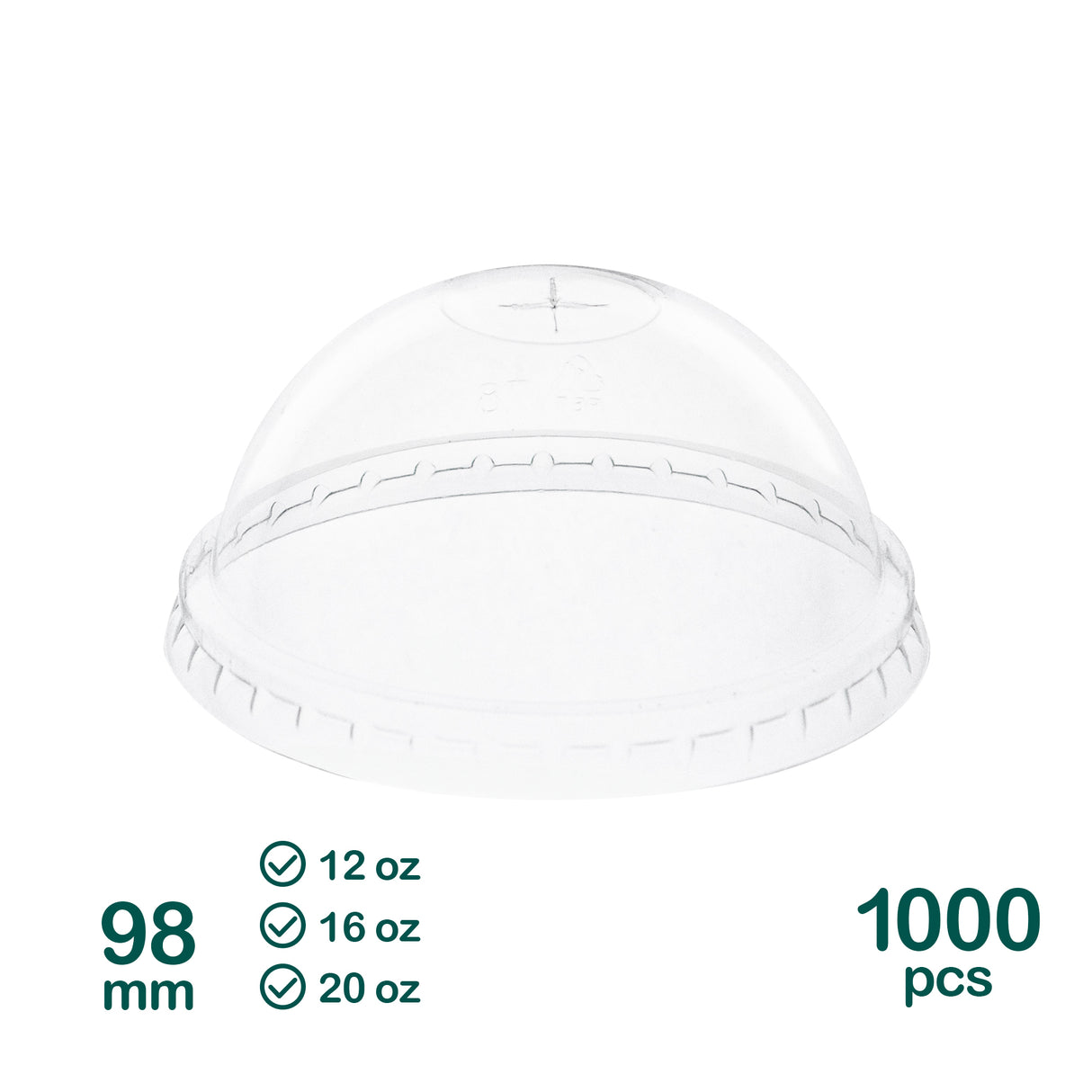98mm Dome PET Lids for 12oz 16oz 20oz Plastic Cold Cups, 1000 pcs