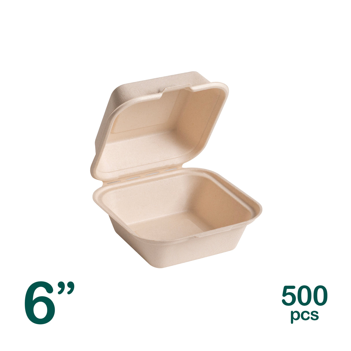 6 inch Bagasse Clamshell Containers, Natural Colour, 500 pcs