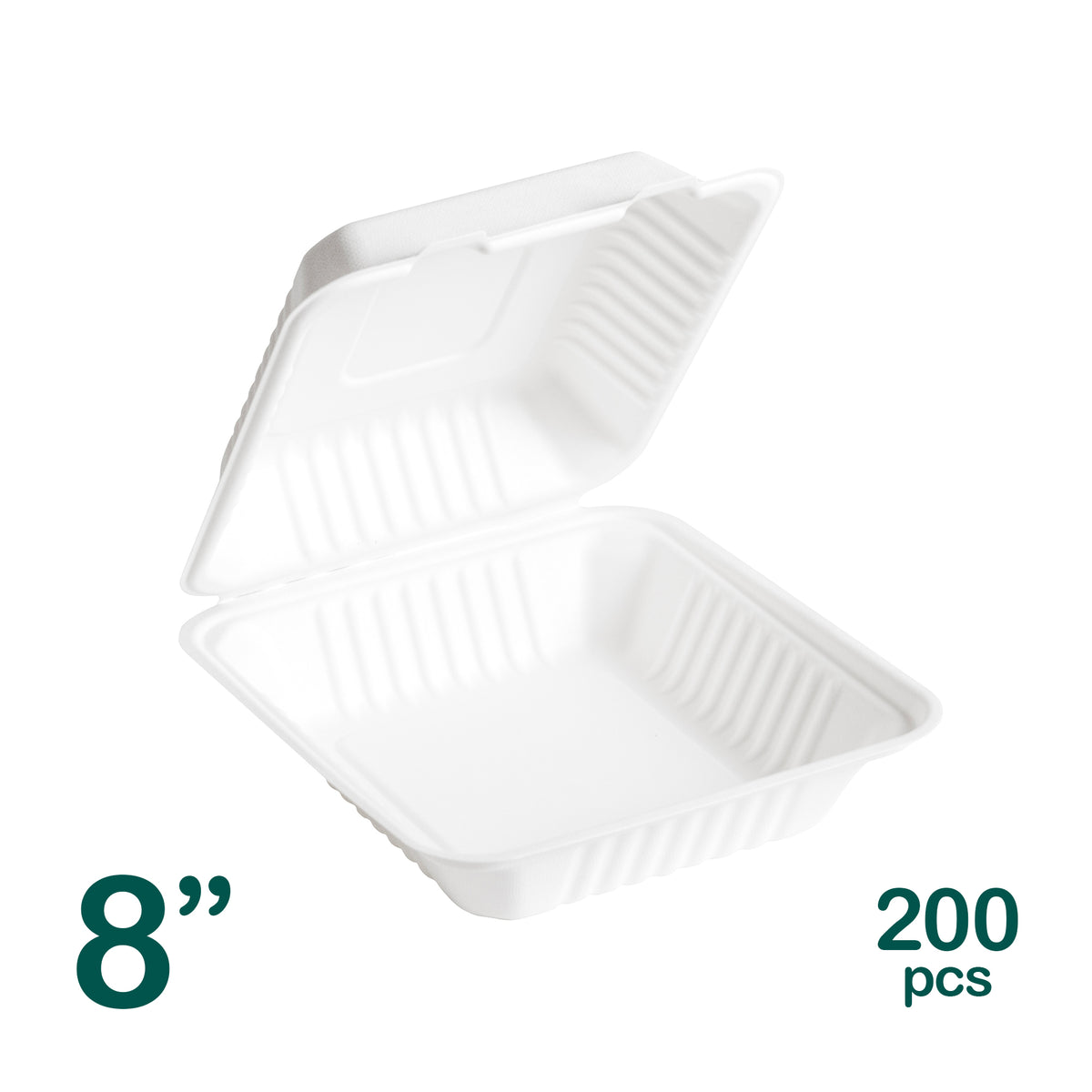 8 inch White Bagasse Clamshell Containers, 200 pcs – pakpakgo