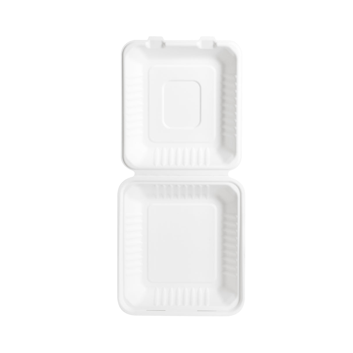 8 inch White Bagasse Clamshell Containers, 200 pcs