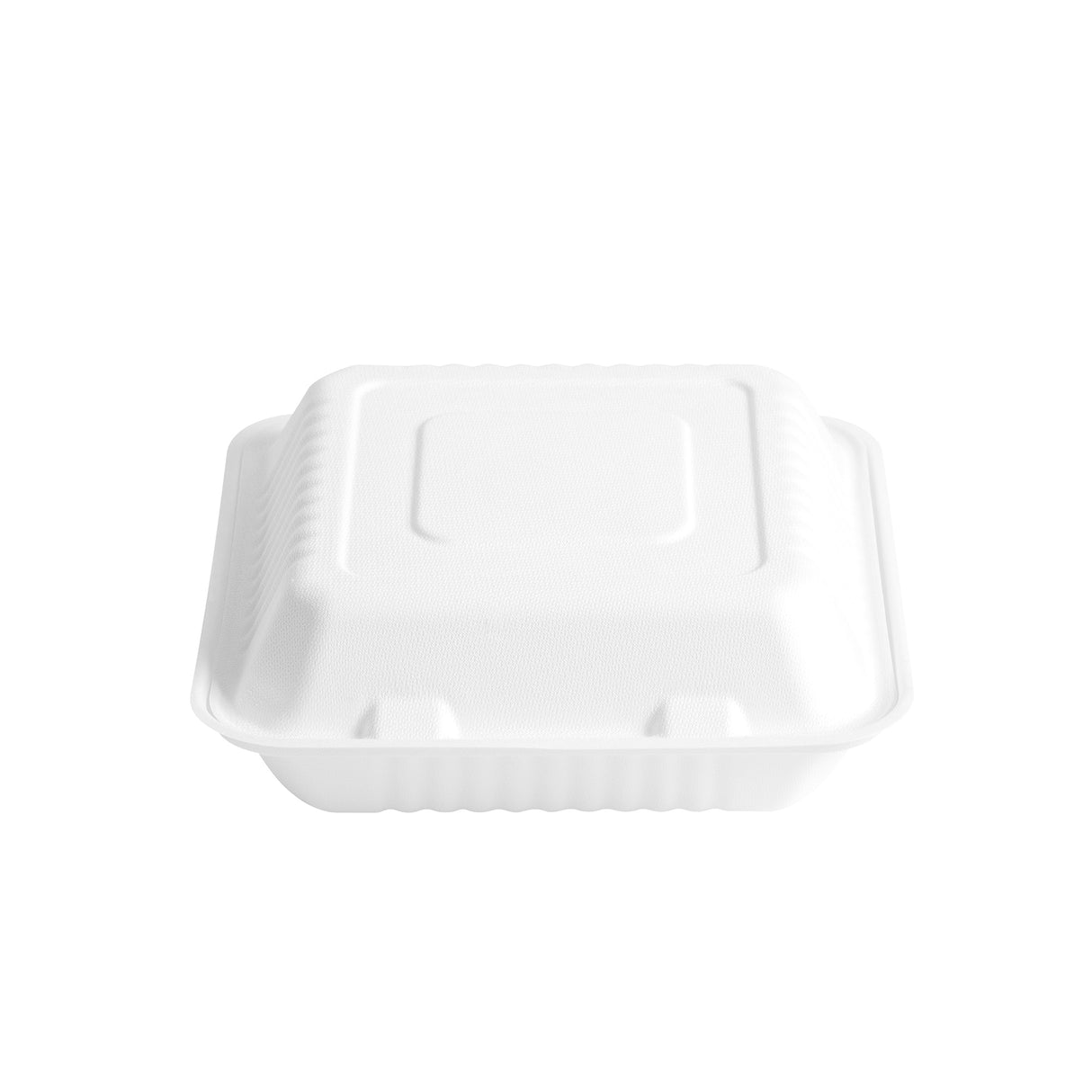 9 inch white compostable bagasse 3 compartment food box shot from top angle