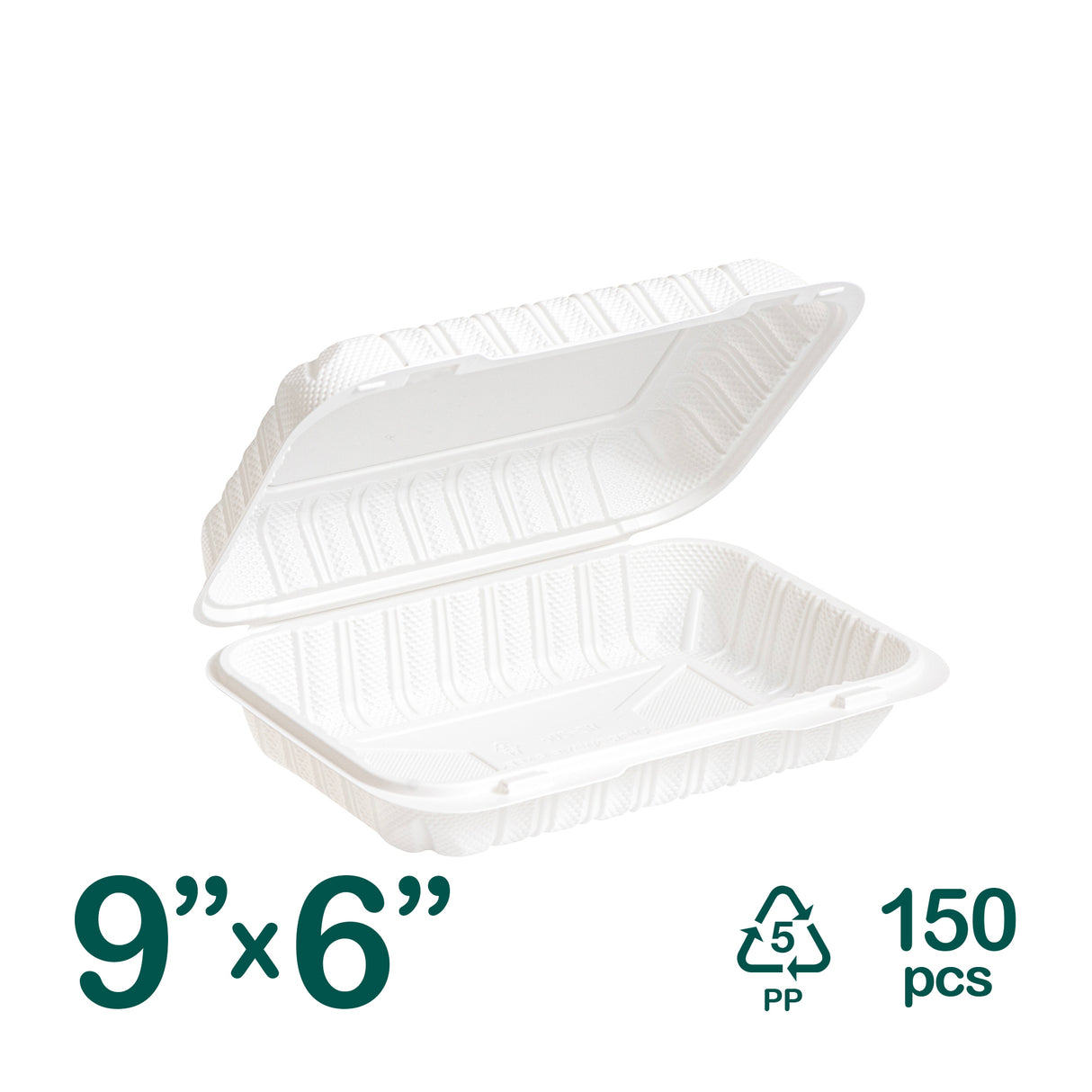 9x6 inch Plastic MFPP Hinged Clamshell Containers, 150 pcs