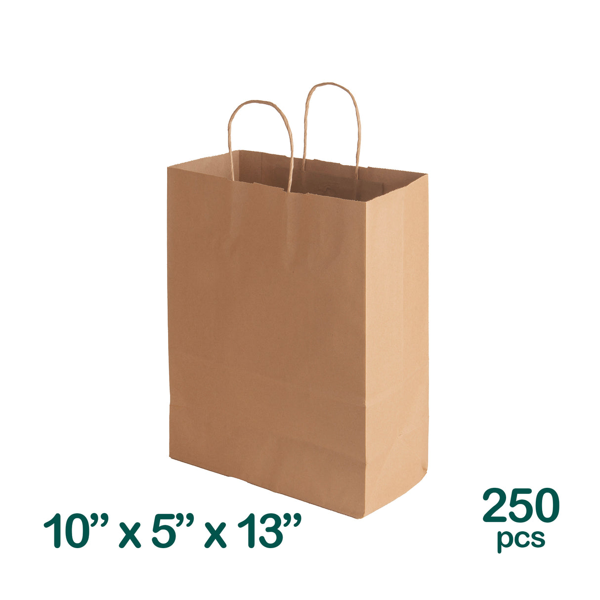 10x5x13 inch Kraft Paper Bags with Twisted Handles, 250 pcs