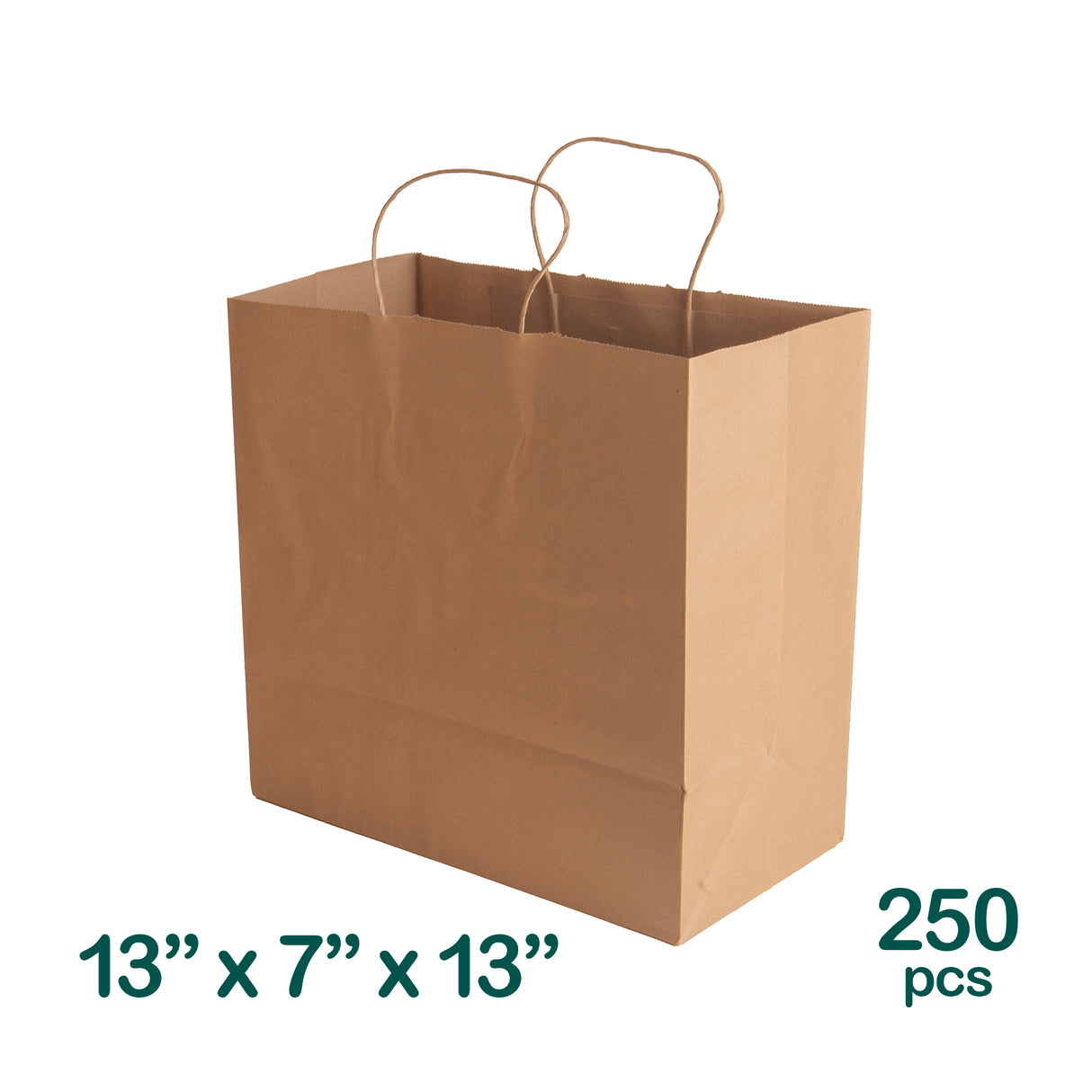 13x7x13 inch Kraft Paper Bags with Twisted Handles, 250 pcs
