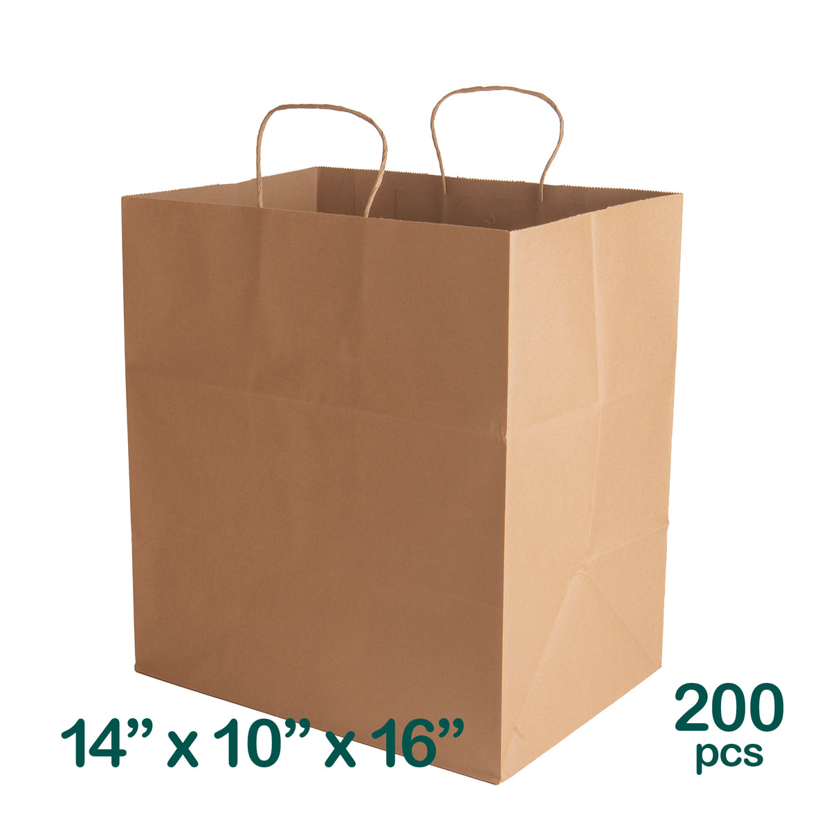 14x10x16 inch Kraft Paper Bags with Twisted Handles, 200 pcs