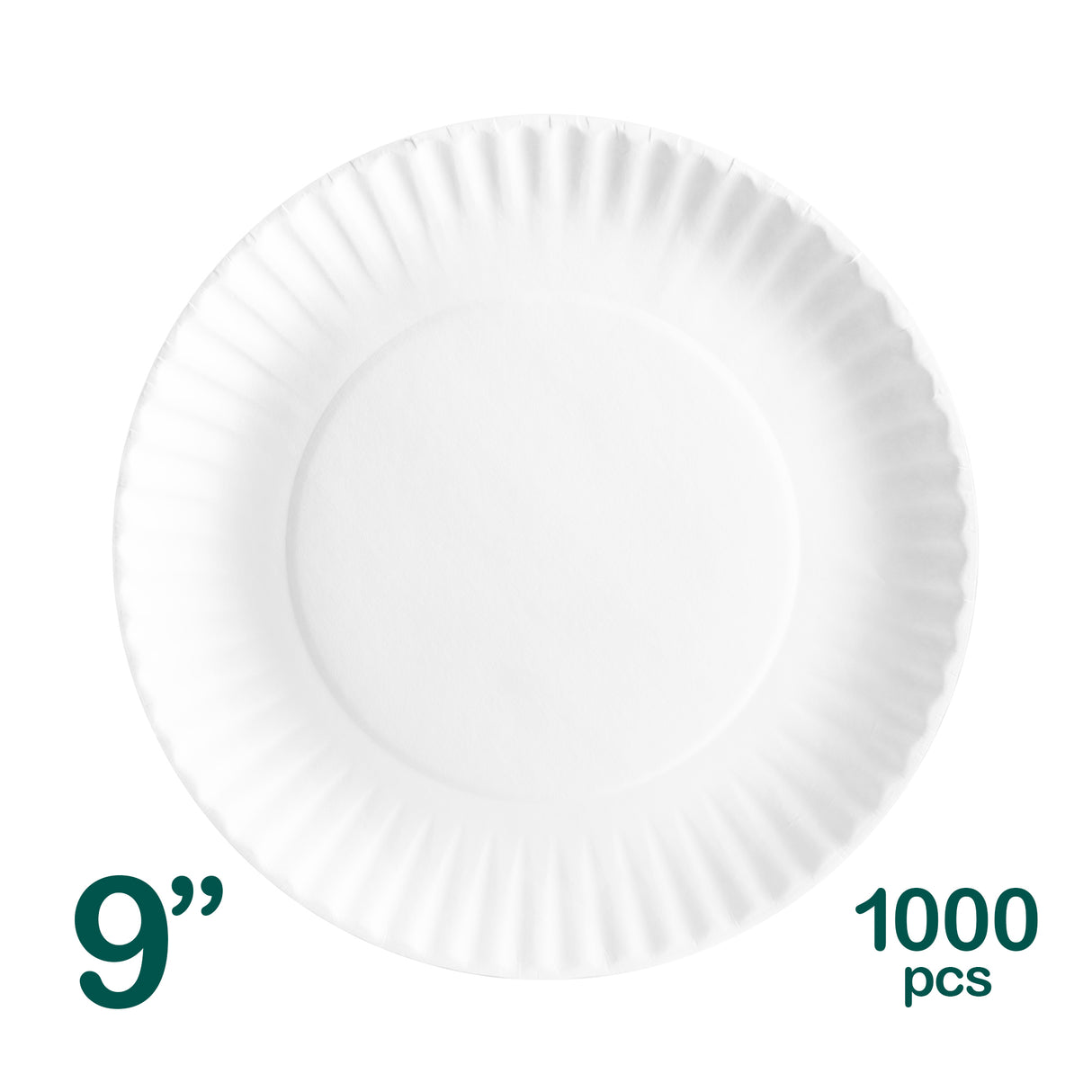 9 Inch White Paper Plates, 1000 pcs