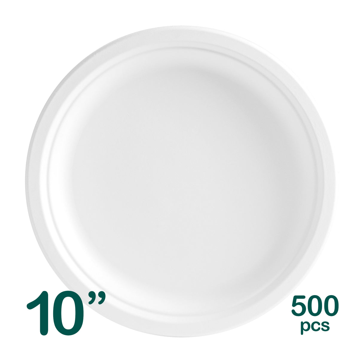 10 inch White Bagasse Round Plates, 500 pcs