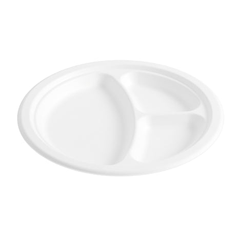 10 inch White Bagasse Round Plates, 3 Compartment, 500 pcs