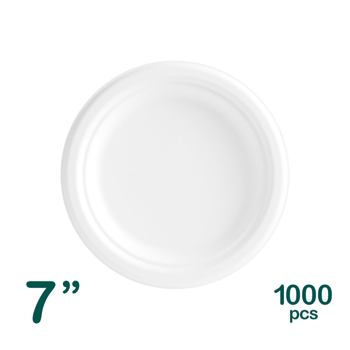 7 inch White Bagasse Round Plates, 1000 pcs