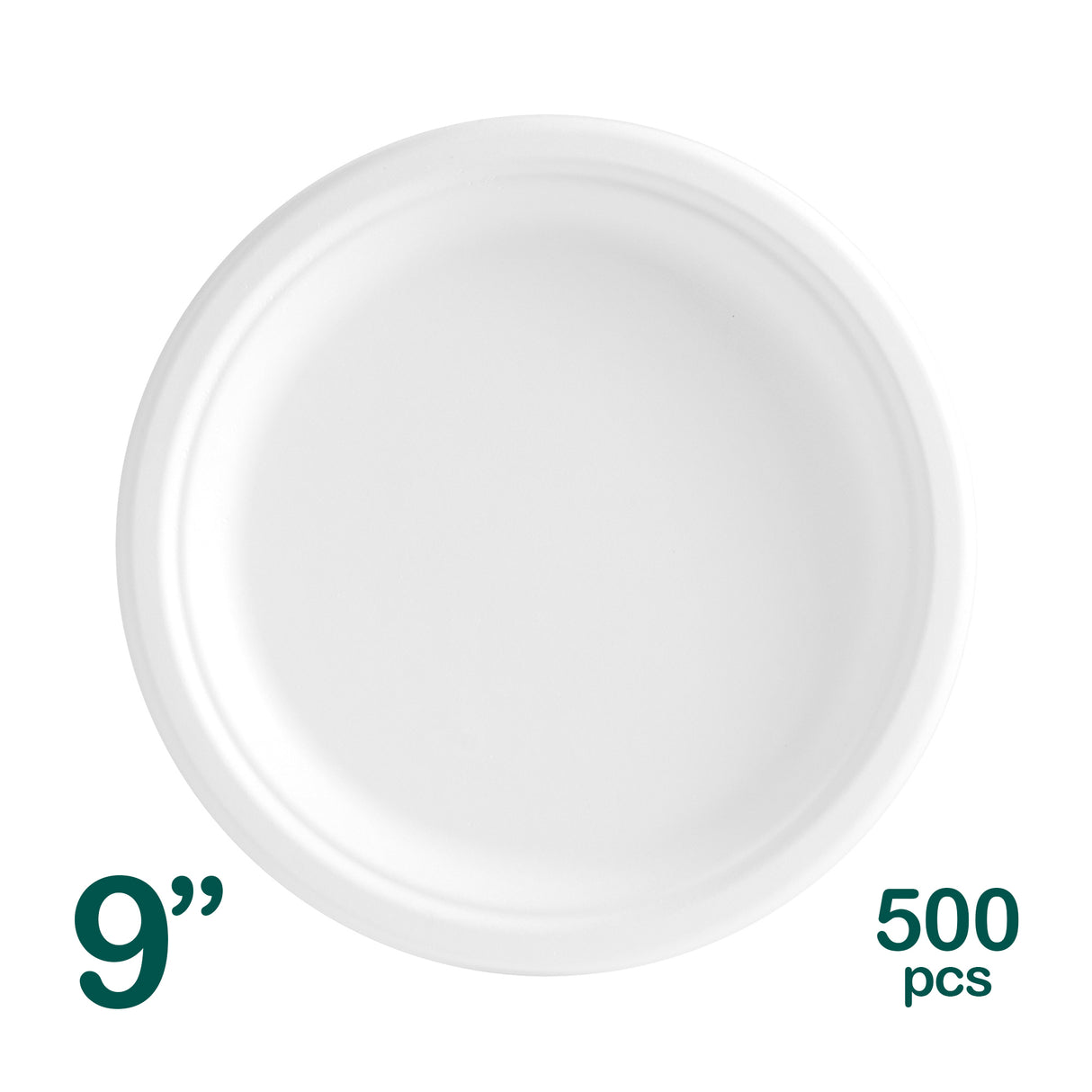 9 inch White Bagasse Round Plates, 500 pcs