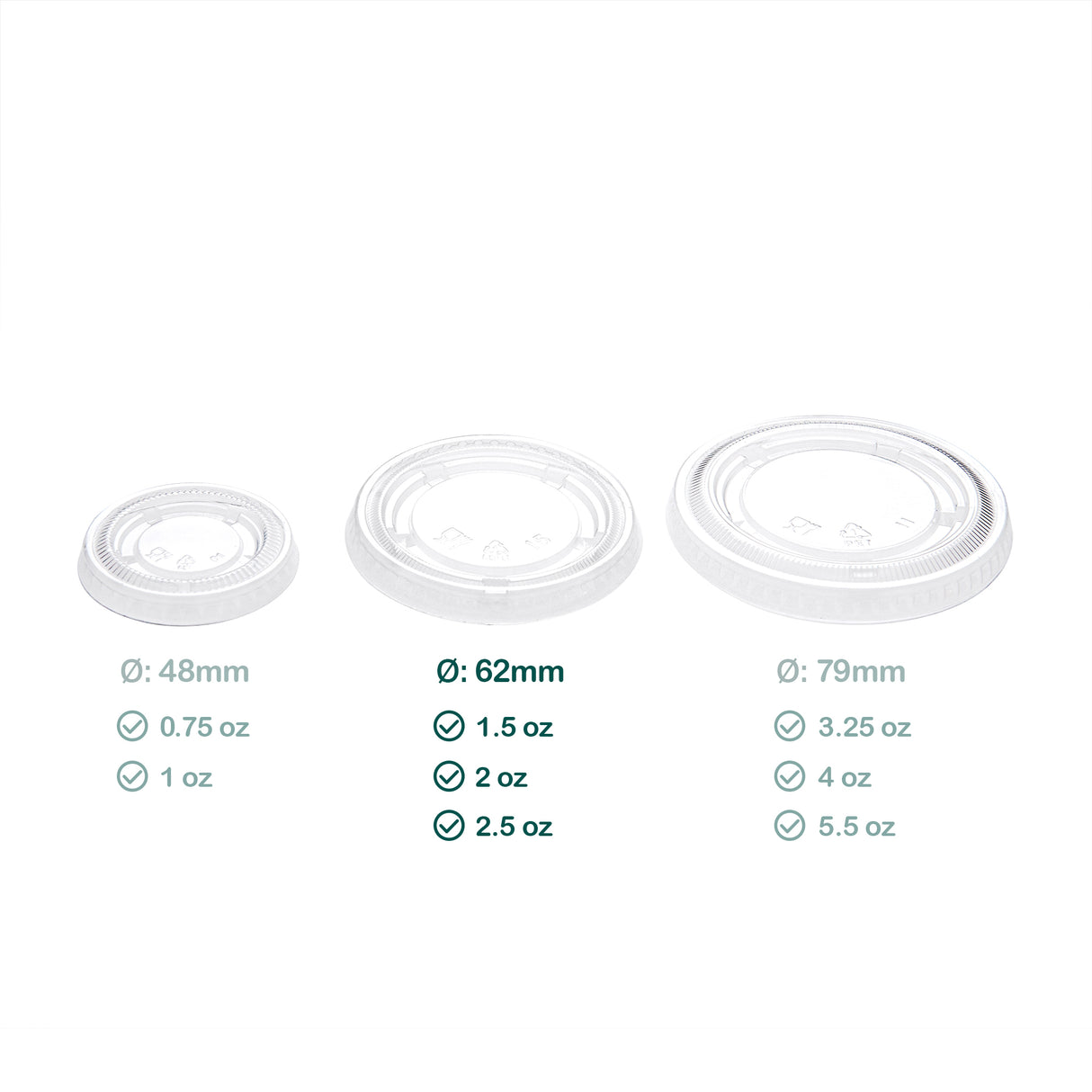 62mm Clear PET Lids for 1.5oz 2oz 2.5oz Portion Cups, 2500 pcs