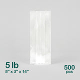 5LB Clear Poly Bags (5" x 3" x 14"), 500 pcs