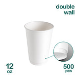Double Wall White 12oz Paper Cups, 500pcs