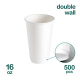 Double Wall White 16oz Paper Cups, 500pcs