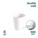 Double Wall White 8oz Paper Cups, 500pcs