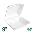 9 inch white eco friendly bagasse 1 compartment food container shot from 3/4 angle.