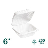 6 inch white MFPP clamshell food container