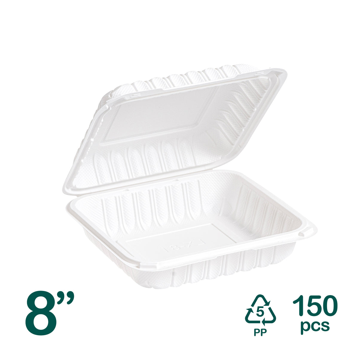 8 inch 1 compartment white MFPP clamshell container