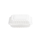 front view 8 inch white MFPP clamshell container, closed