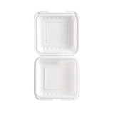 top view of 8 inch 1 compartment white MFPP clamshell container