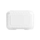 top view of 963 MFPP white clamshell food container, closed