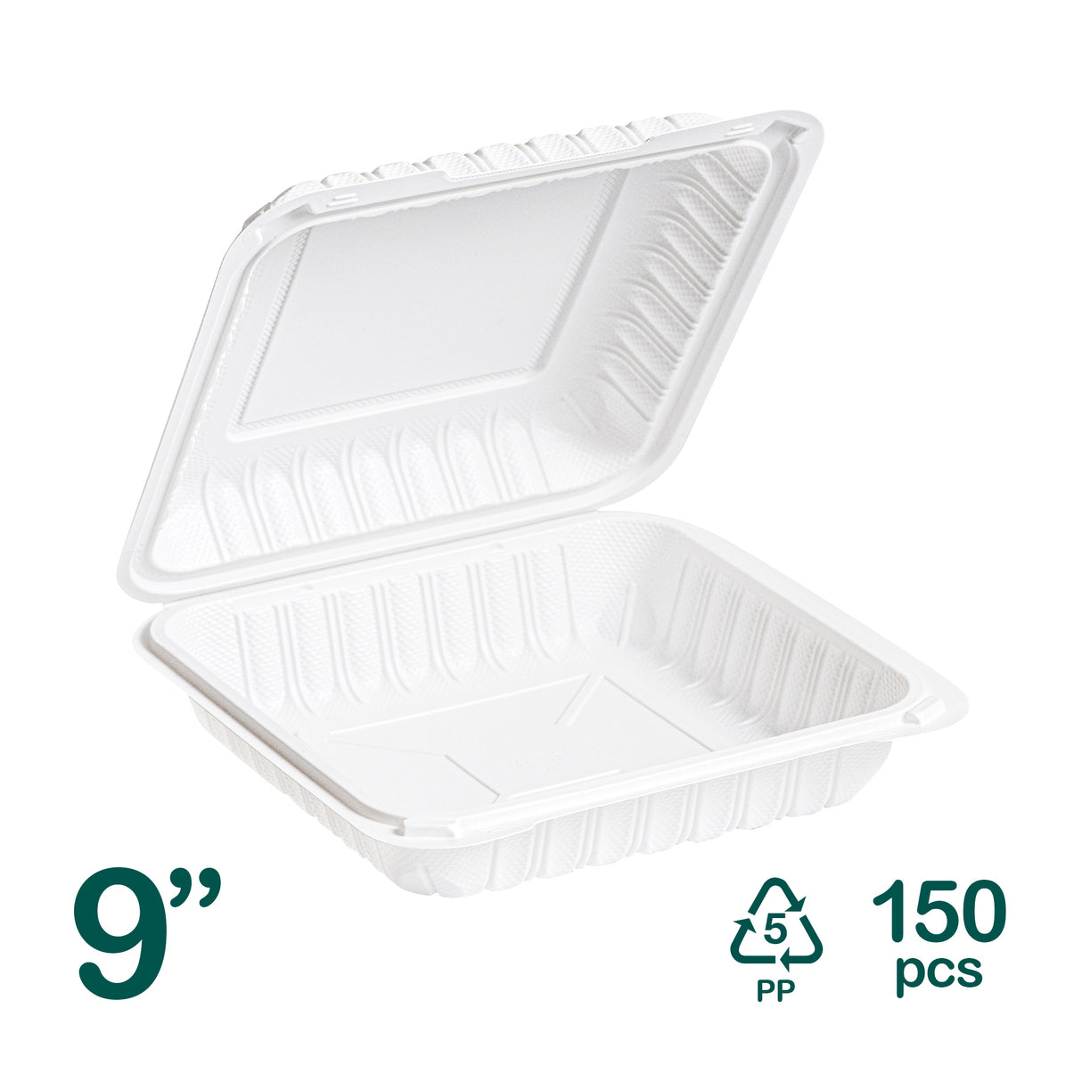 9 inch white MFPP plastic clamshell container