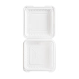 top view of 9 inch 1 compartment white MFPP plastic clamshell container