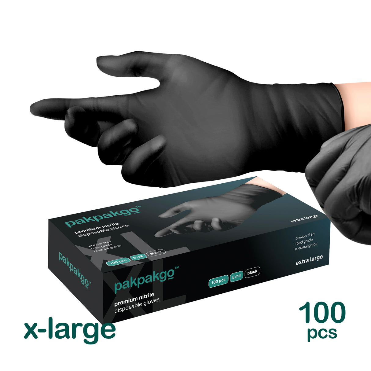 X-Large Black Nitrile Gloves, 100 pcs