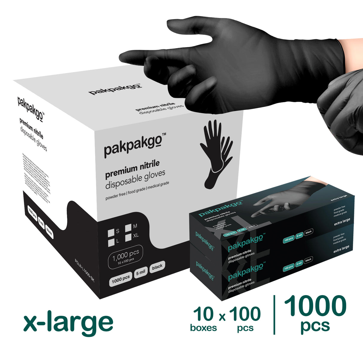 Bulk Pack X-Large Black Nitrile Gloves, 1000 pcs