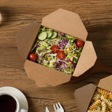 #8 kraft box filled with salad on wooden table