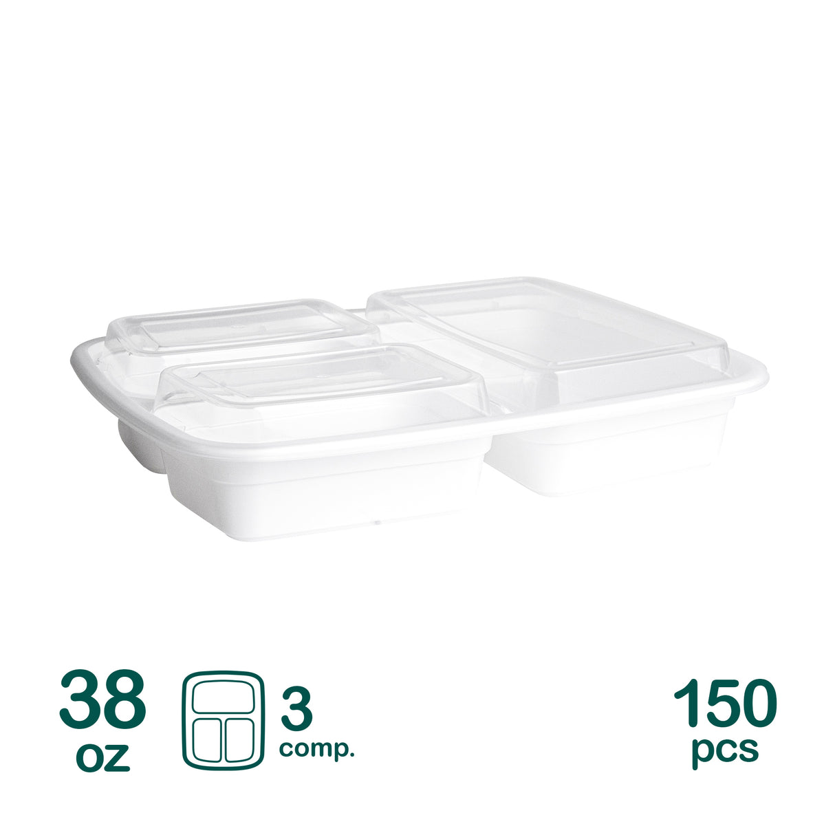 3 Compartment Rectangular Microwavable Containers with Lids