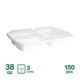 3 Compartment Rectangular Microwavable Containers with Lids