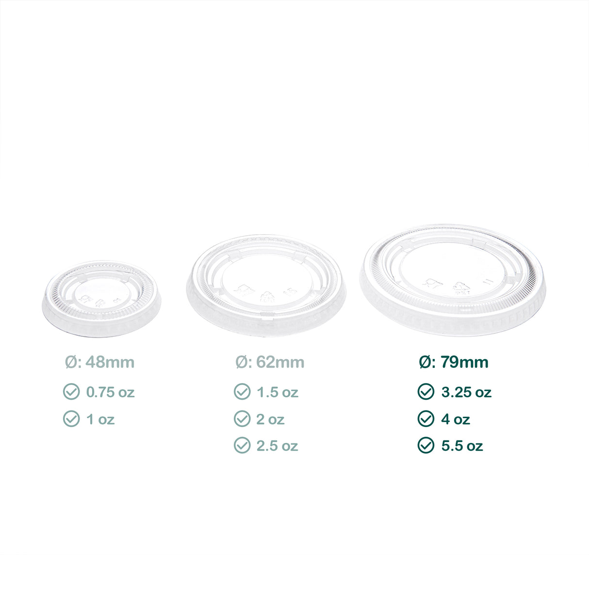 3 portion cup lids that have different diameter to fit different sizes of portion cups