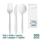 6-pc utensil set, fork, spoon, knife, napkin, pepper & salt, 500 sets