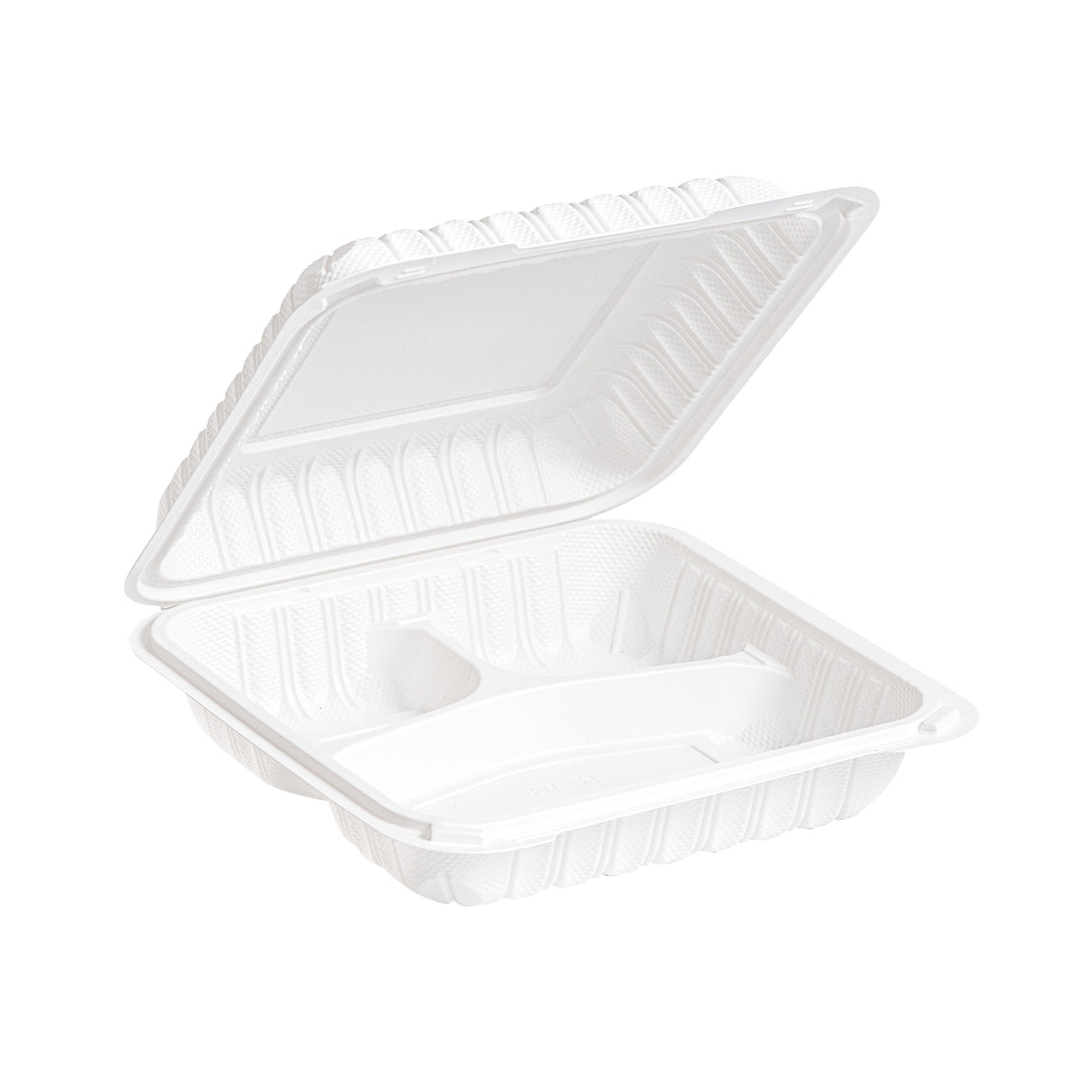 3 compartment white MFPP clamshell food container