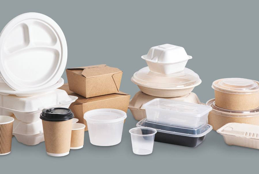 wide variety of eco friendly food containers and packaging including bagasse plates, clamshell, portion cups and coffee cups.